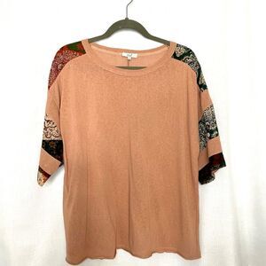 Easel  Oversized Peach Patchwork Shirt Size Small